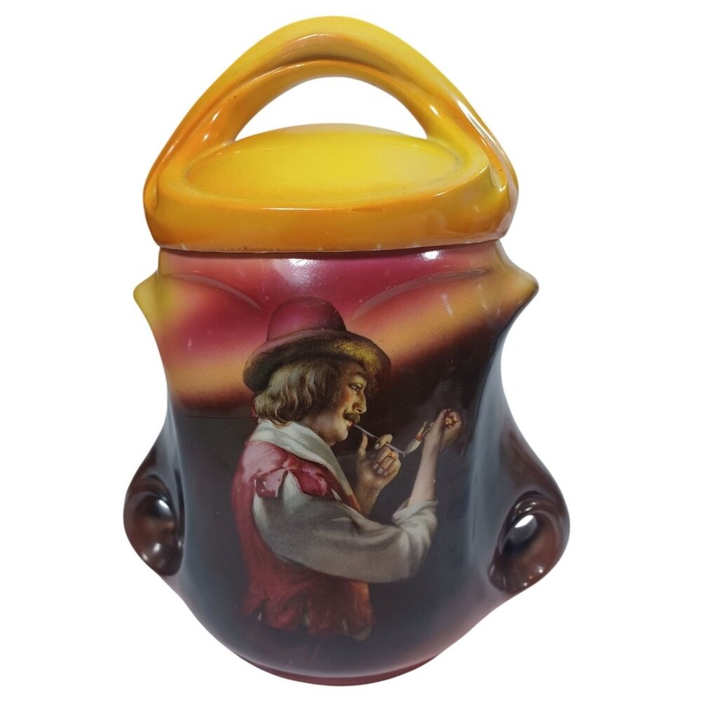 Antique Art Nouveau Royal Bayreuth Tobacco Jar Humidor With Lid - Hand-Painted